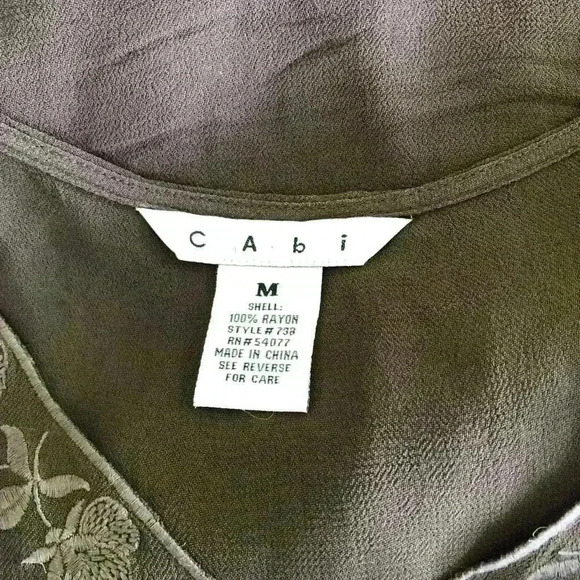 CAbi #738 Sheer Brown Floral Embroidered Sleeveless Top Size M - Picture 4 of 4